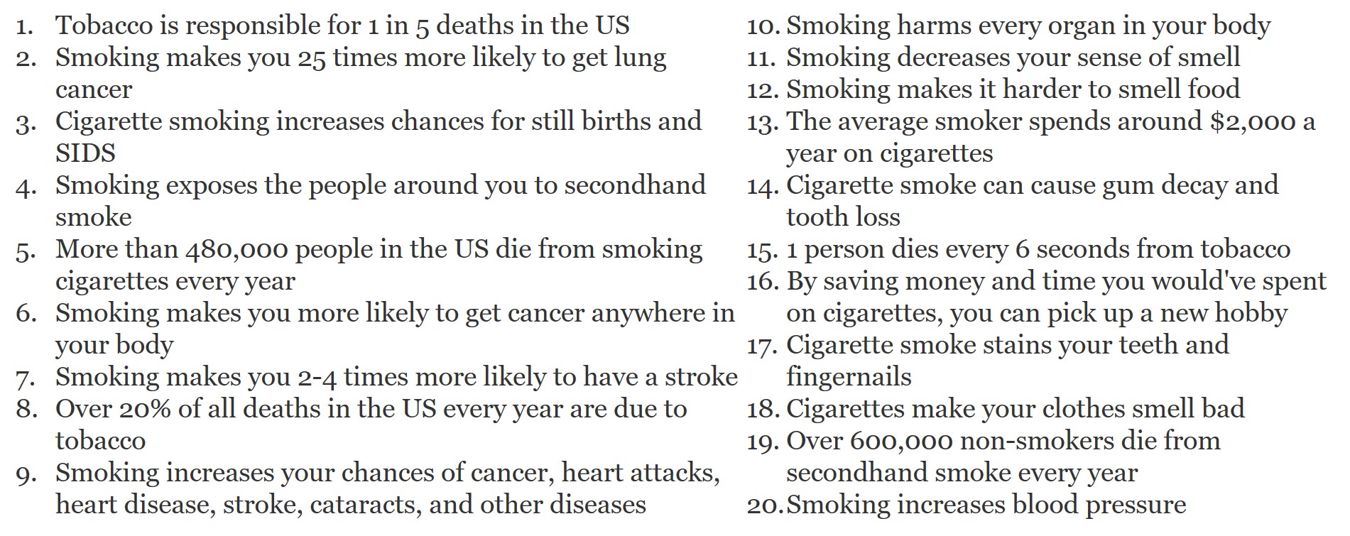 list of arguments against smoking