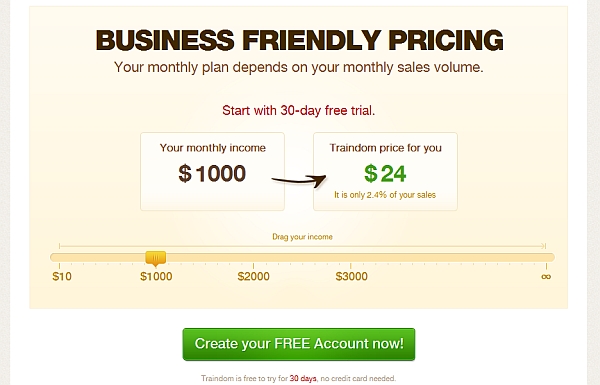 slider to scale pricing on page.