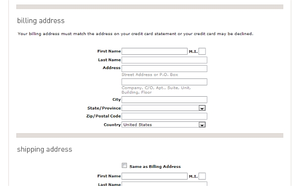 example of option to choose that the billing address and shipping address are the same.