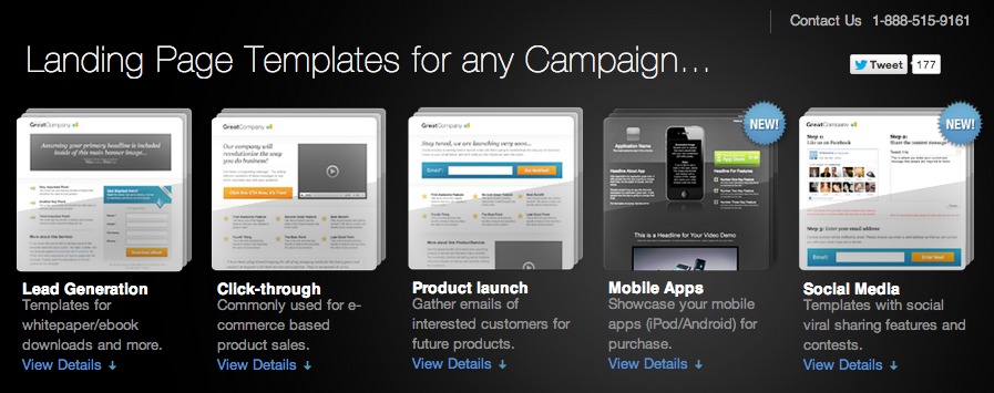 Example of Unbounce landing page templates.