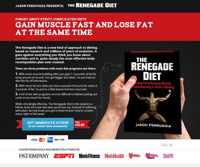 exemplo de página de vendas da renegade diet long-form.