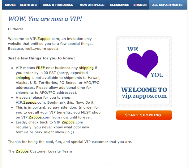 zappos vip