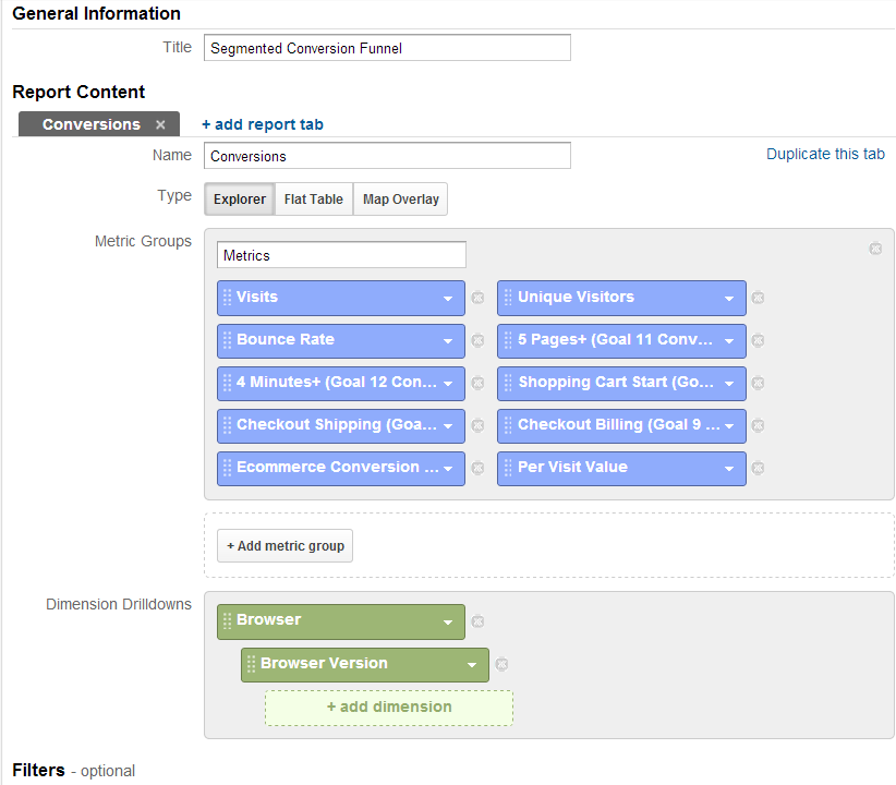 report configuration to look at a horizontal funnel in google analytics.