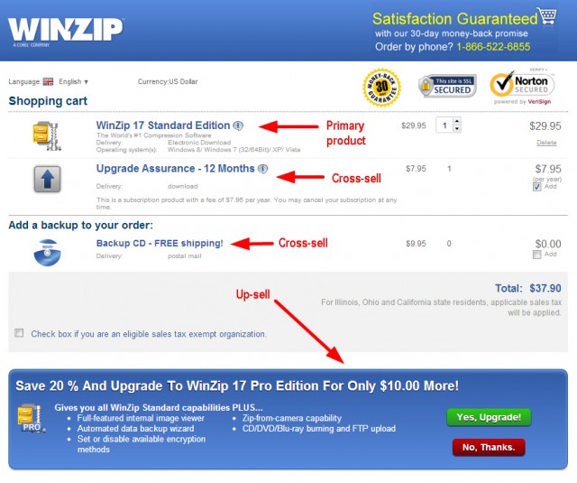 Winzip's upselling example.