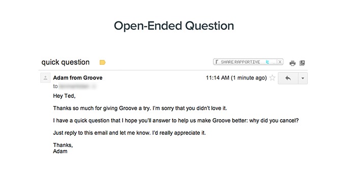 example of an open-ended question to solicit customer feedback about why someone is leaving.