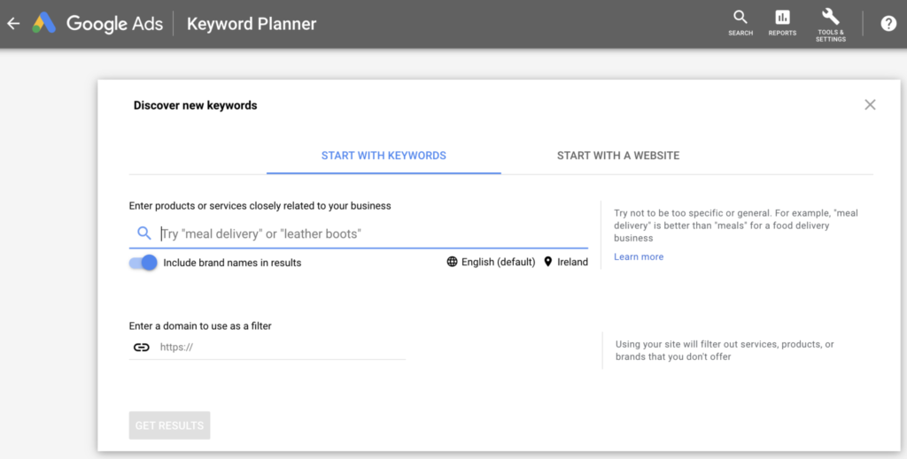 Google Ads Keyword Planner.