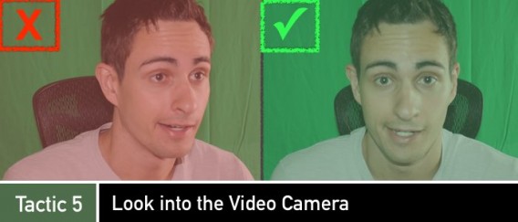 Crowdfunding tactic 5 on looking into the camera when recording video.