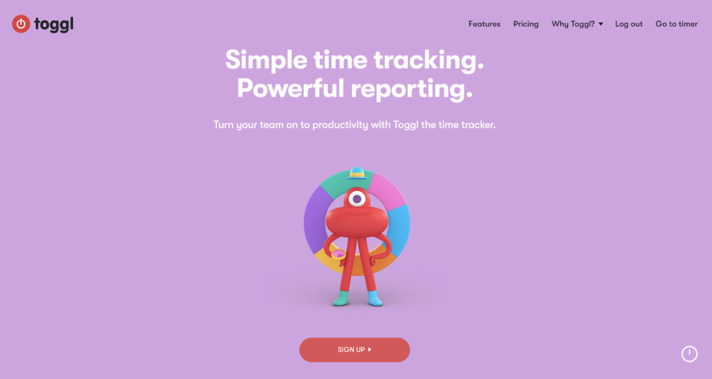Toggl homepage.