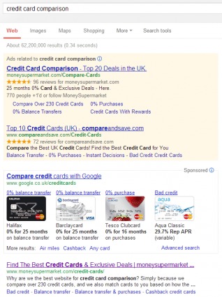 Google's deceptive background for a sponsored listing.