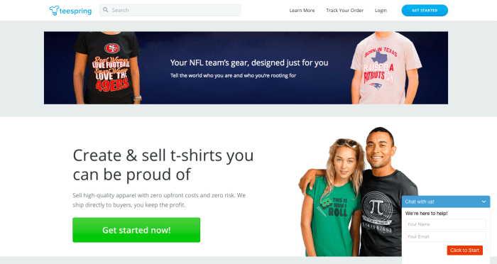 Teespring homepage 