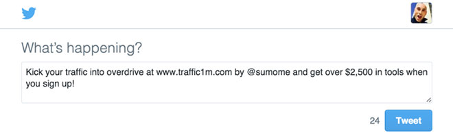 Traffic 1M promo tweet.