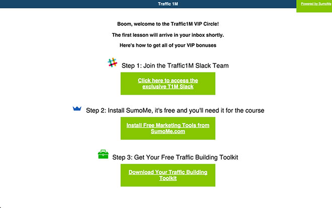 Traffic 1M VIP circle landing page.