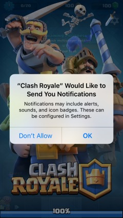 push notification prompt within mobile game onboarding.