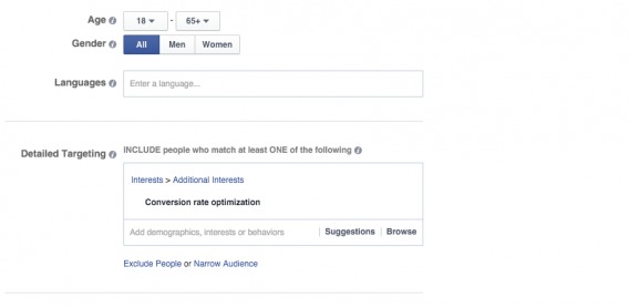 Age and gender selection in Facebook ads manager.