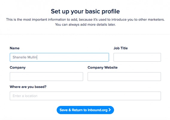 basic profile page as part of the onboarding process.