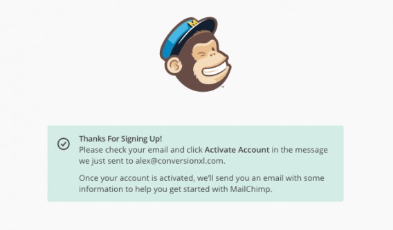 confirmation following mailchimp signup.