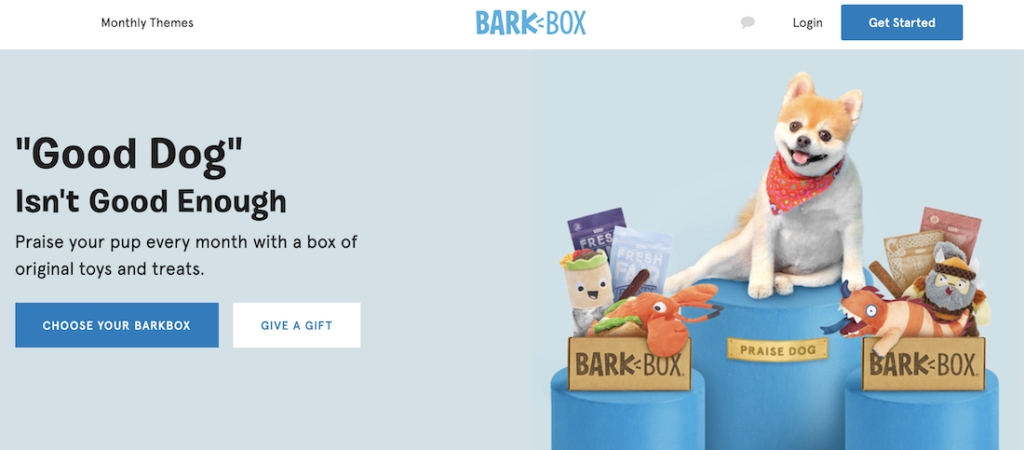 Example of a hero image from BarkBox.