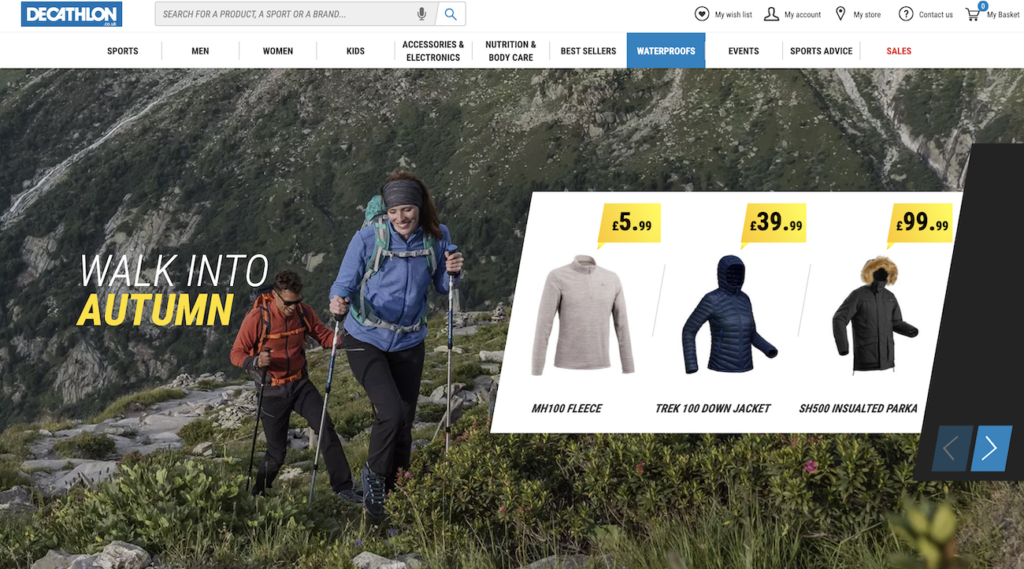 Example of a hero image from Decathlon.