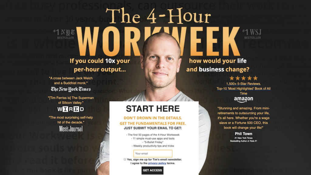 Example of a hero image from 4-Hour Workweek.