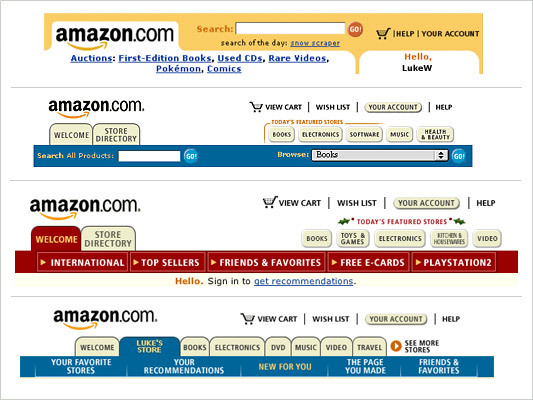 Amazon's tabbed navigation in the early days.