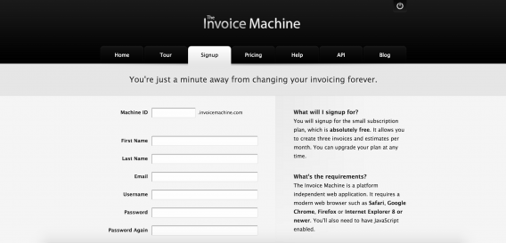 The Invoice Machine tabs.