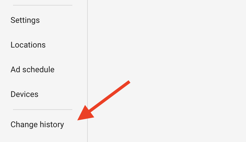 Change history option in the Google Ads menu.