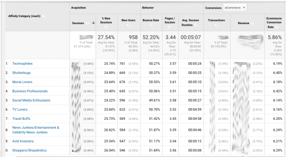 google analytics affinity report.