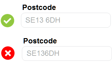 example of form that requires a specific format for a postal code.