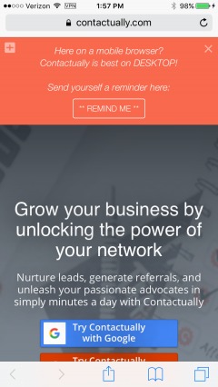 Contactually's "remind me" message on mobile.