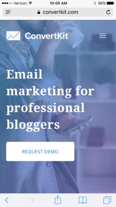 ConvertKit's "request demo" CTA.