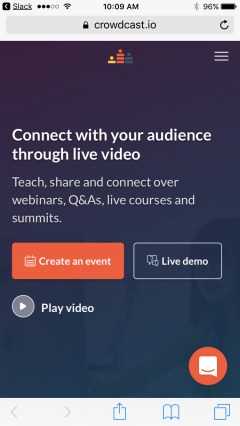 Crowdcast's live demo button.