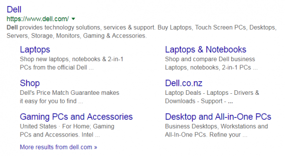 dell sitelinks google