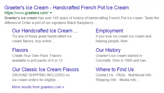 graeters ice cream sitelinks google