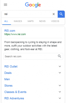 rei sitelinks mobile