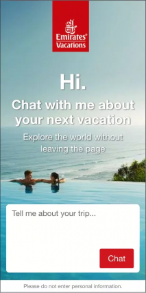 emirates vacations chatbot ad