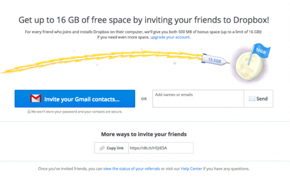 dropbox referral program page