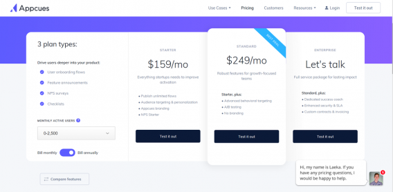 appcues pricing page