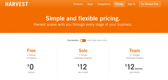 harvest pricing page