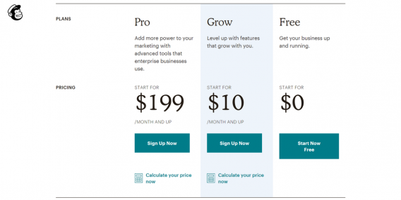 mailchimp pricing page