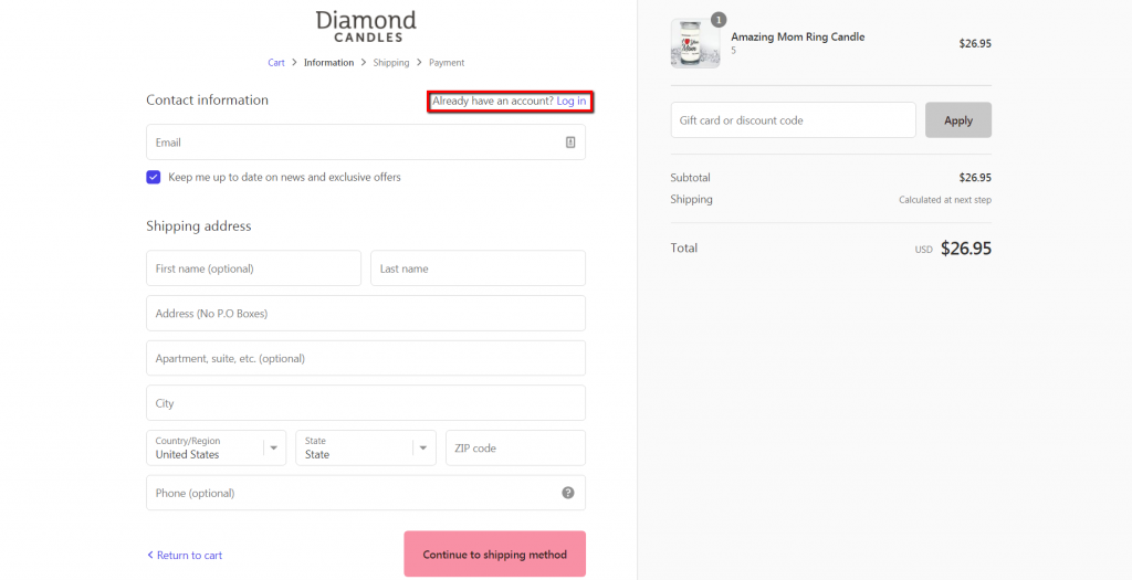 diamond candles guest checkout default