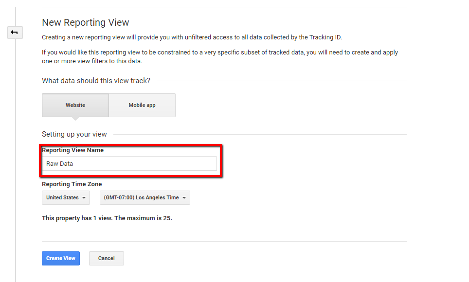 naming and creating a view in google analytics.