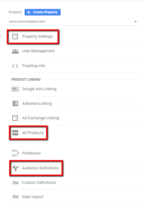 property settings in google analytics.