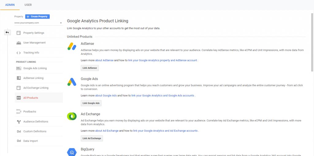 product linking in google analytics.