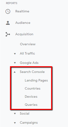 search console report in google analytics.