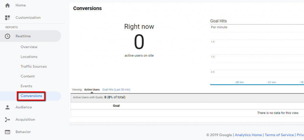 real time goal conversions report