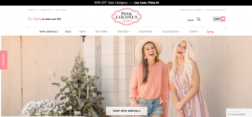 example of trendy fashion website.