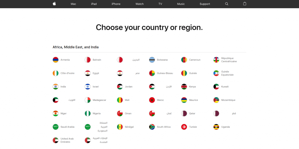 apple seelct a region design.