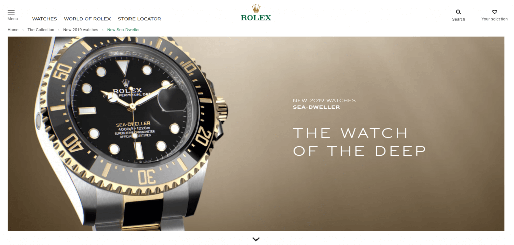 rolex website that looks expensive to sell an expensive product.