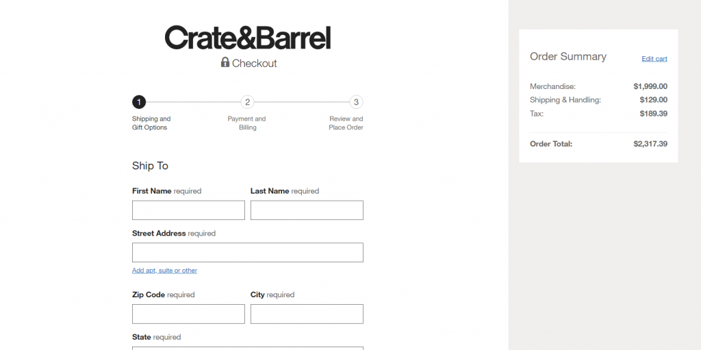 clear checkout process example.