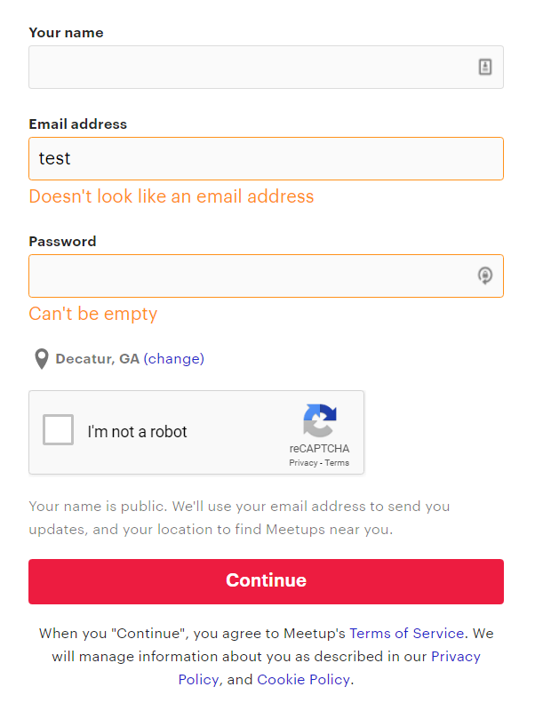 sign-up form with good error messages.